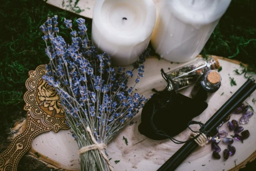 Candle magic with lavender and camomile